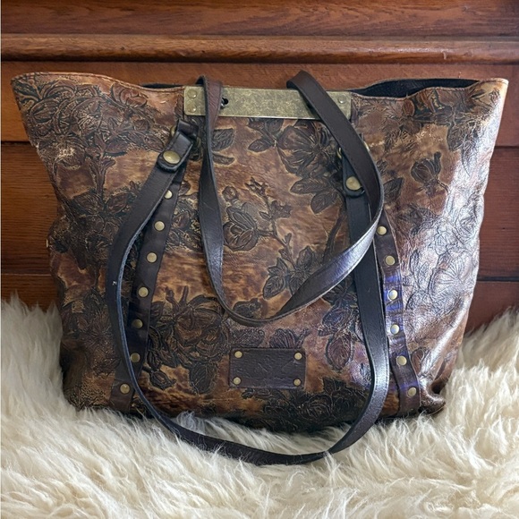 Patricia Nash ‘Benvenuto’ Brown Leather Floral Embossed Large Tote
